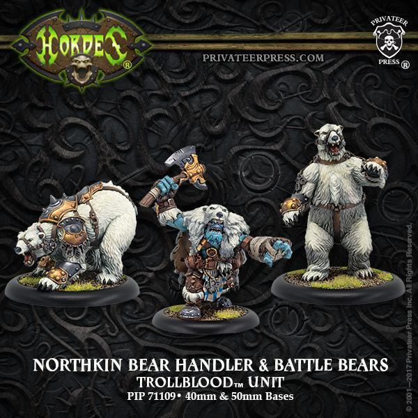 Trollblood Northkin Bear Handler & Battle Bears (3) resin