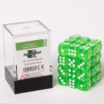 Blackfire Dice Cube - 12mm D6 36 Dice Set - Transparent Grass Green