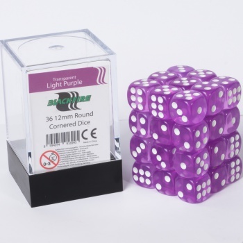 Blackfire Dice Cube - 12mm D6 36 Dice Set - Transparent Light Purple