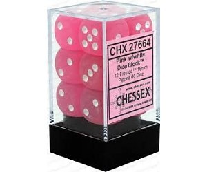 Chessex Frosted Pink W/ White 16mm (standard) 12 Dice Set