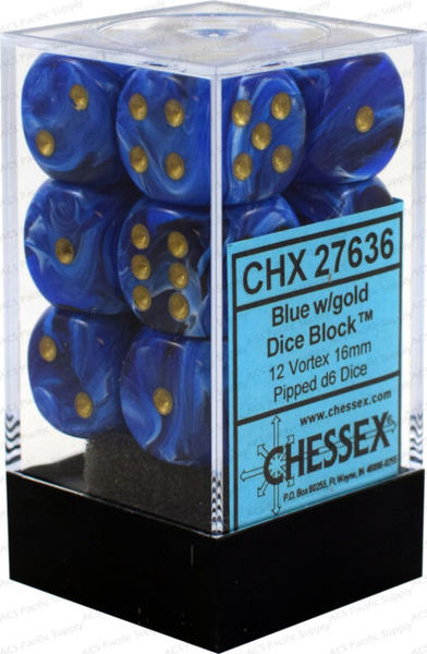 Chessex 12 Blue w/gold dice